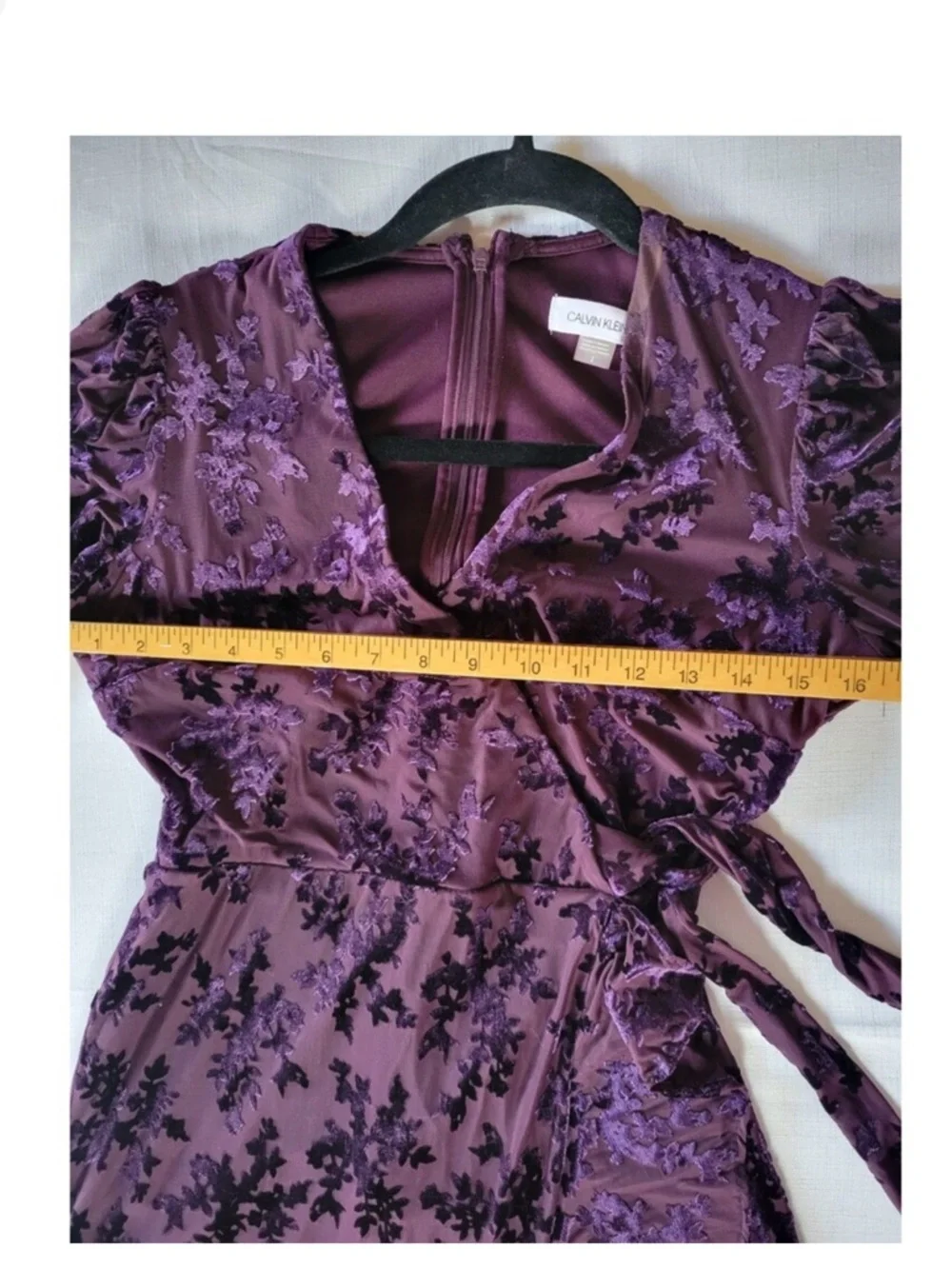 Calvin Klein Purple Velvet Burnout Wrap Midi Dress - Picture 5 of 10